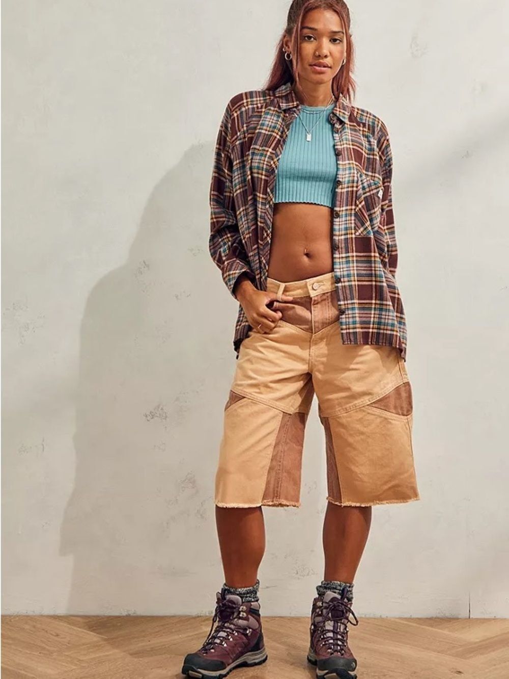 BDG Two-Tone Tan & Brown Patchwork Jean Shorts